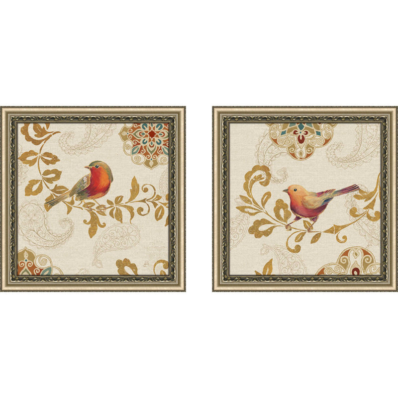 Bird Rainbow Red - ensemble de 2 reproductions d'art sur papier encadrées, H 18,5 po x l 37 po x P 1 po, Pas de tapis
