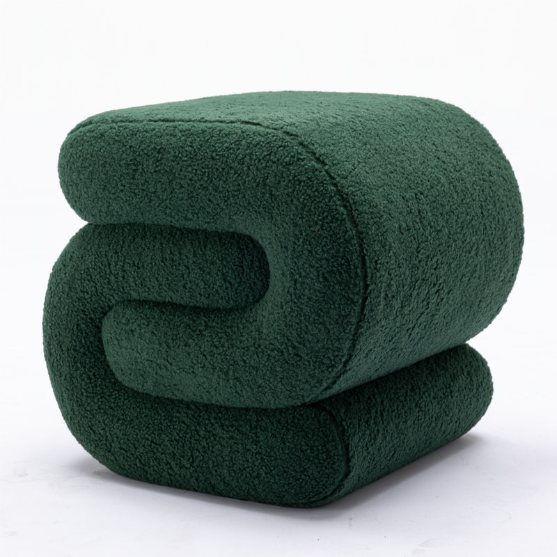 S-shape Teddy Fabric Ottoman with Sturdy Wooden Frame and Anti-slip Foot Nails, Perfect for Indoor Use and Decor, Green Teddy