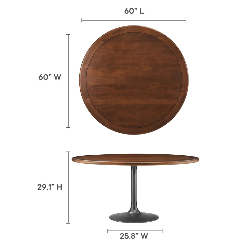Lippa Round Pedestal Solid Wood And Metal Dining Table, 29.13"H x 60"L x 60"W, Black