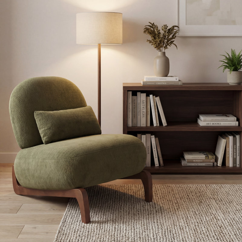 Méridienne Mid-Century moderne avec base traîneau, Coton vert
