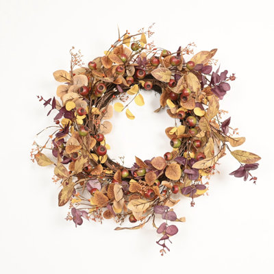 Couronne d'automne artificielle 26 po avec eucalyptus multi-tons, couronne de campagne rustique de l'Action de grâce pour la porte d'entrée