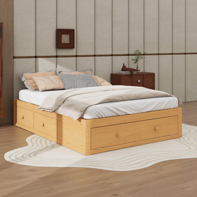 Wood Platform Bed Frame With 4 Storage Drawers And Hydraulic Lift Footboard Storage, No Headboard