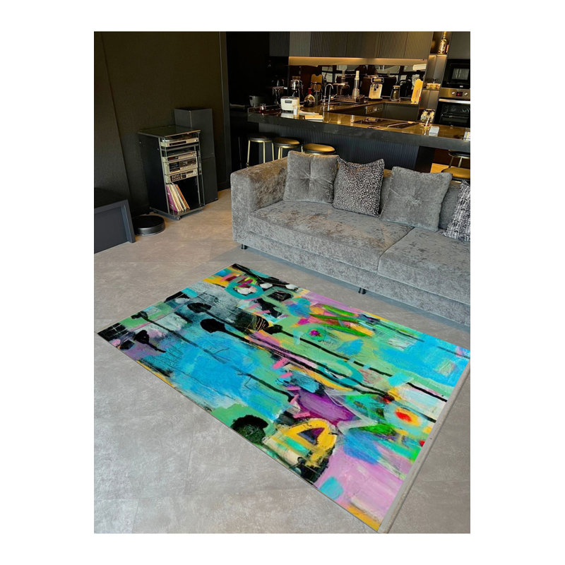 Multicolor Abstract Paint Splash Patterned Creative Modern Decorative Rug, Rectangle 2'4" x 3'11" Rug Pad Included