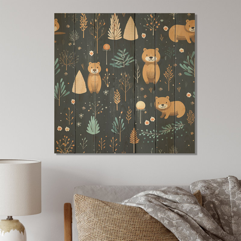 Pépinière d'ours Teady - reproduction d'ours sur bois, H 30 po x l 30 po