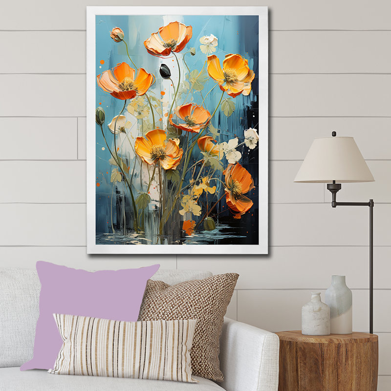 Buttercups Burst With Fierce Brushwork II - Buttercups Wall Art Living Room, Cadre simple blanc, H 32 po x l 16 po x P 1 po