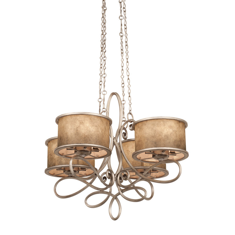 Lustre géométrique 20 lumières à abat-jour Whitfield, Argent vieilli, Mica argent