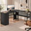 Bureau d'angle réversible de 150 cm (59,1 po) avec tiroir à dossiers suspendus et tablettes de rangement-2082890520