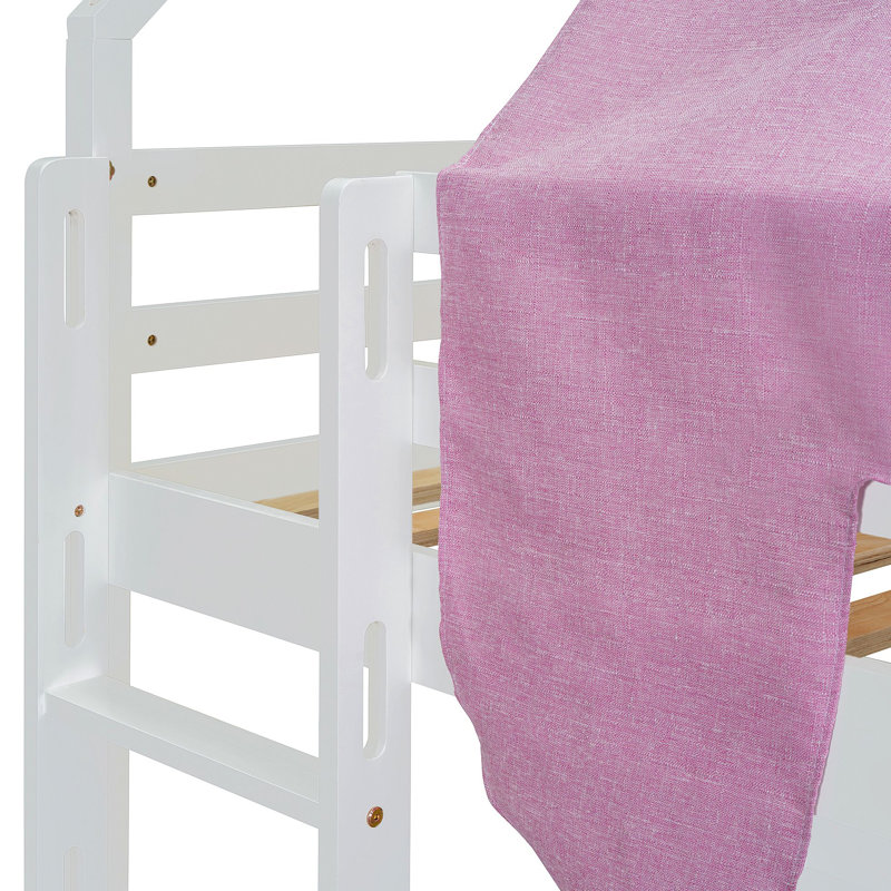 Cadre de lit mezzanine en bois avec tente, Blanc