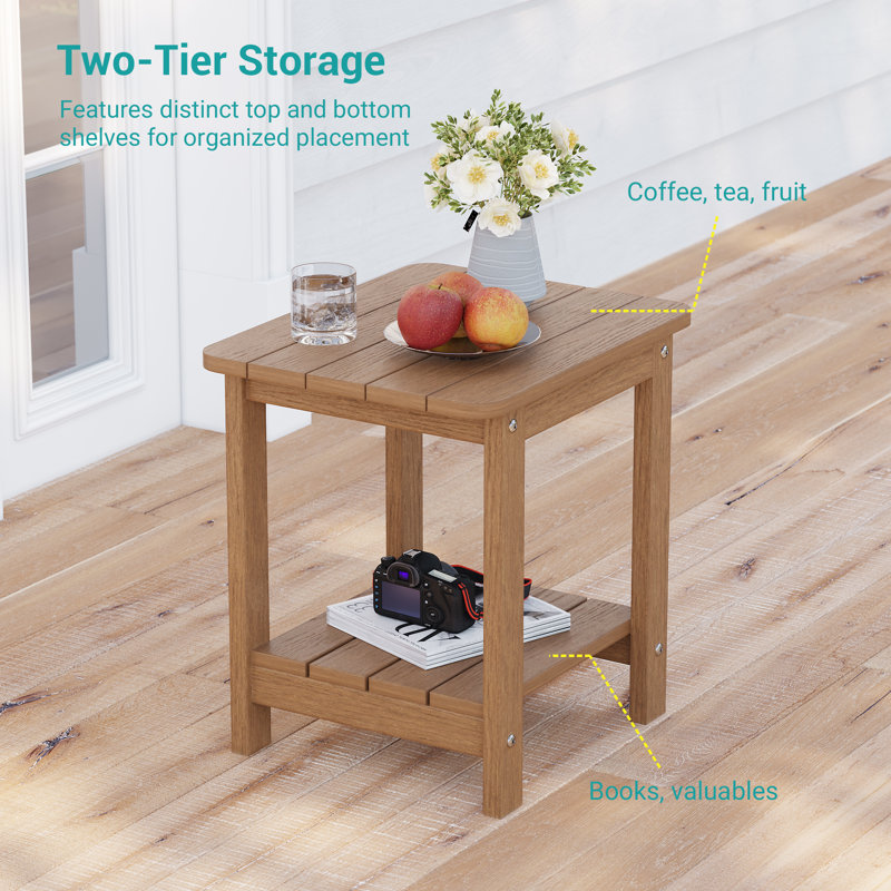 Patio Outdoor Adirondack Plastic/Resin Side Table Weather Resistant End Table, Teak