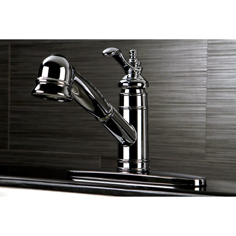 Kingston Brass Templeton Single-Handle 1-or-3 Hole Deck Mount Pull-Out Sprayer Kitchen Faucet, Polished Chrome