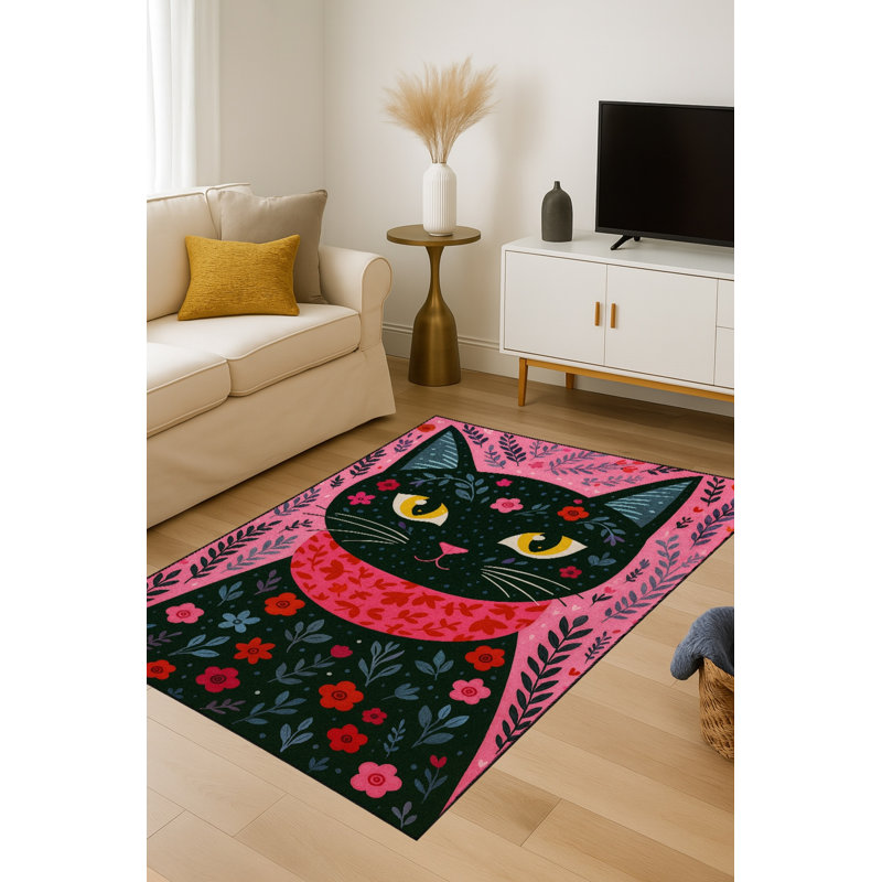 Tapis noir tissé à motif lavable Mosso, 4'11" x 9'10"