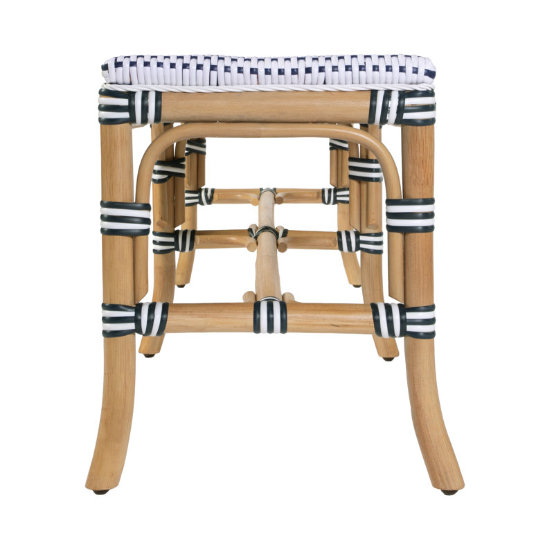 Laguna 66.5 in. W Rattan Backless Accent Bench, White & Navy Blue, White & Navy