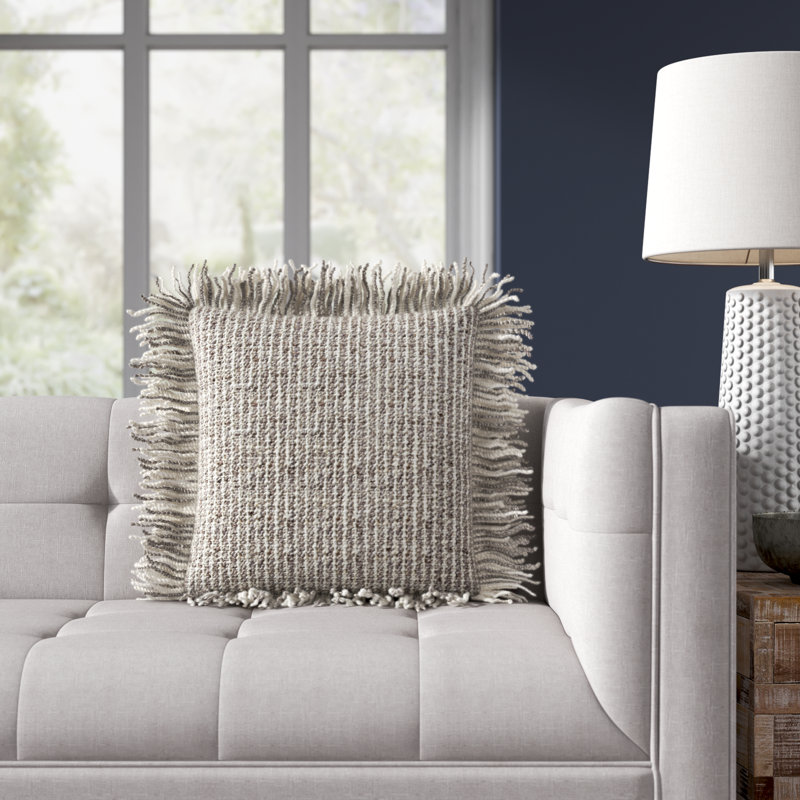 Vilano Fringed Throw Pillow, Brown, Down