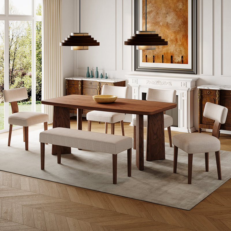 Ensemble de table de salle à manger 6 pièces en bois massif rustique avec chaise et banc