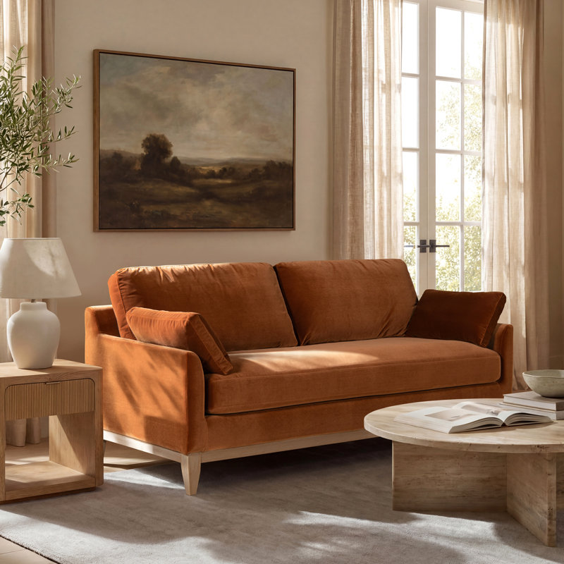 Pera 75.5" Upholstered Sofa, Burnt Orange Velvet