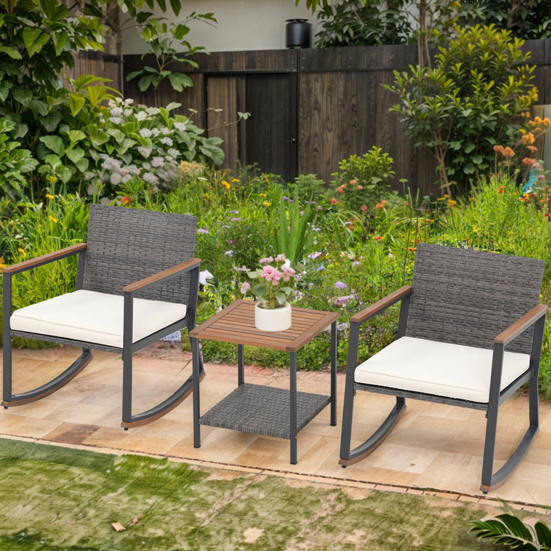 Garl 2 - Person Wicker Patio Dining Set with Square Table , Cushions Included, Brown
