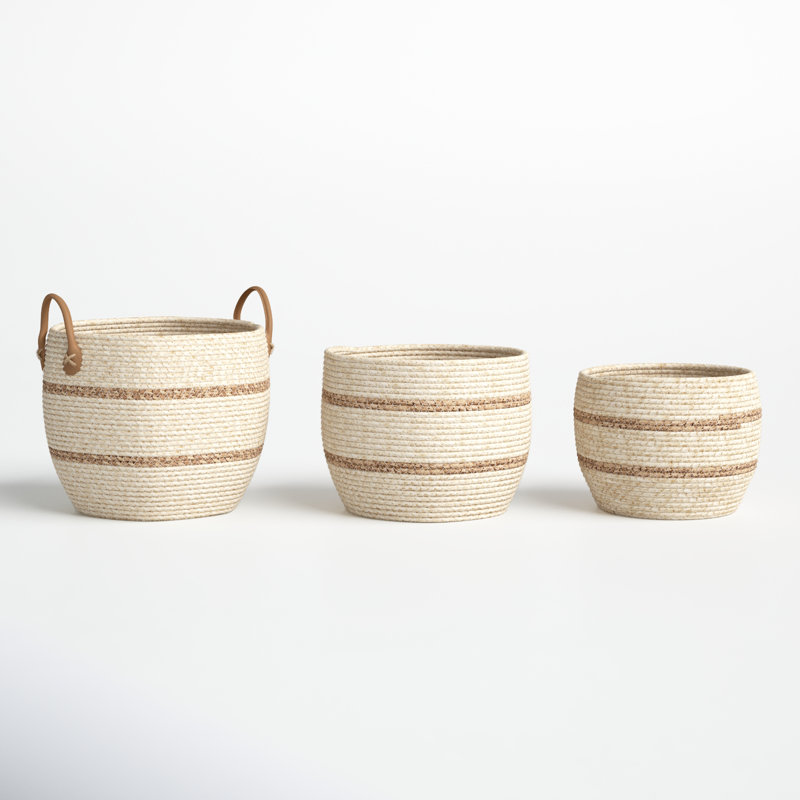 Hand Woven Round Wicker Storage Basket Set with Handles