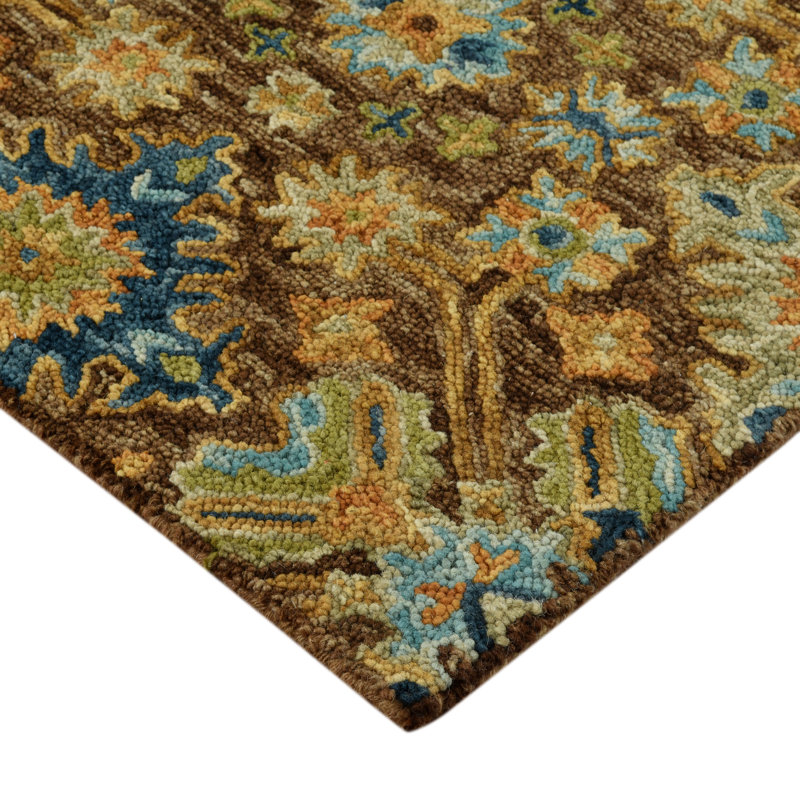 Tapis traditionnel brun crocheté à la main Tricity, Rectangle 8 pi x 10 pi