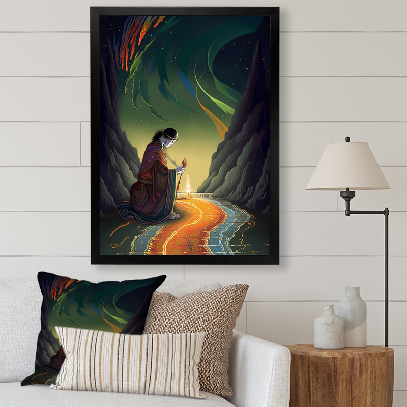 "Native Elder Meditation", reproduction sur toile, H 20 po x l 12 po x P 1 po, Cadre simple noir