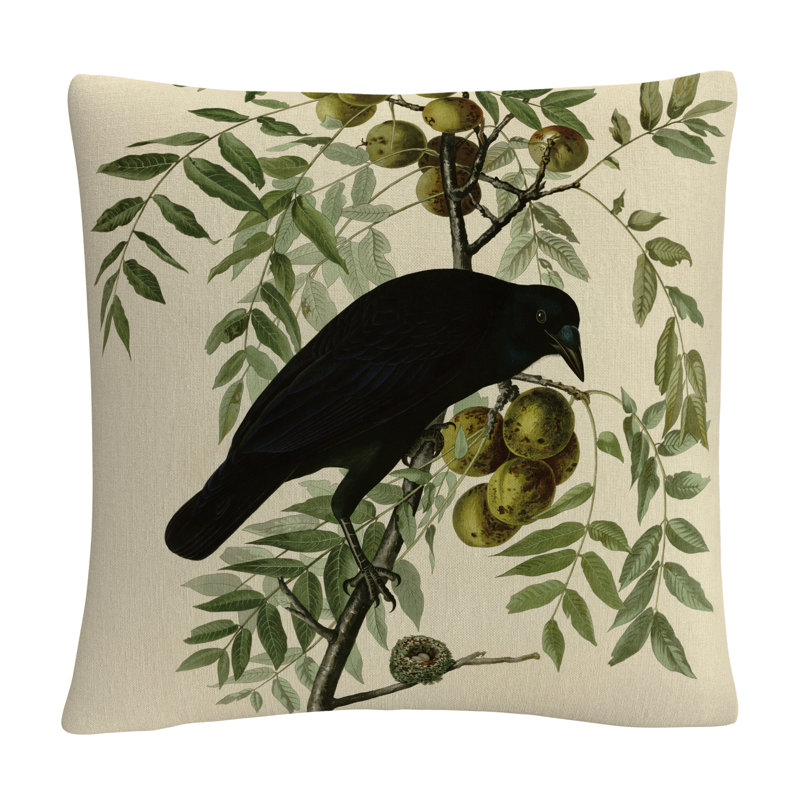 John James Audubon American Crow Beige Polyester Throw Pillow