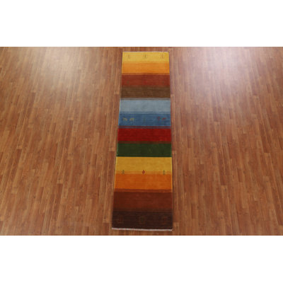 One-of-a-Kind 2'8" x 9'10" New Age Runner Wool Area Rug in Blue and Red