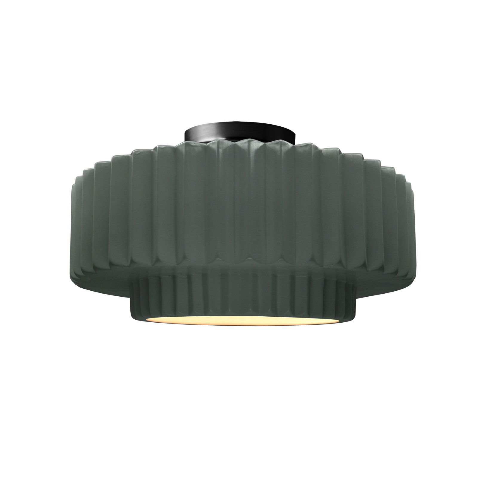 Single Light Ceramic LED Semi Flush Mount, 7.25" H x 14.5" W x 14.5" D, Pewter Green, Matte Black