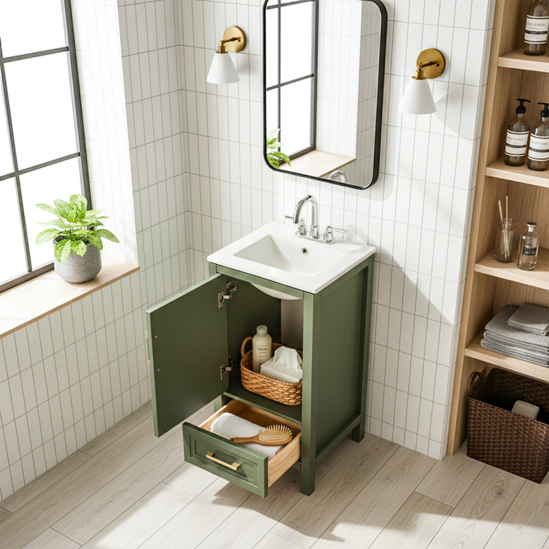 18" Single Bathroom Vanity with Ceramic Top, Green