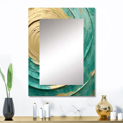 Teal Gold surréel Spirals III - grand miroir mural abstrait en spirale