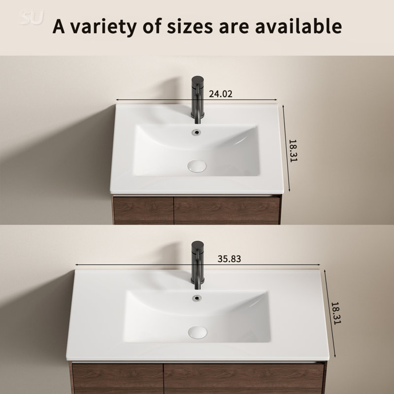 Lavabo vasque de salle de bain en céramique de 24 pouces, durable et facile à nettoyer, conception moderne pour tout décor