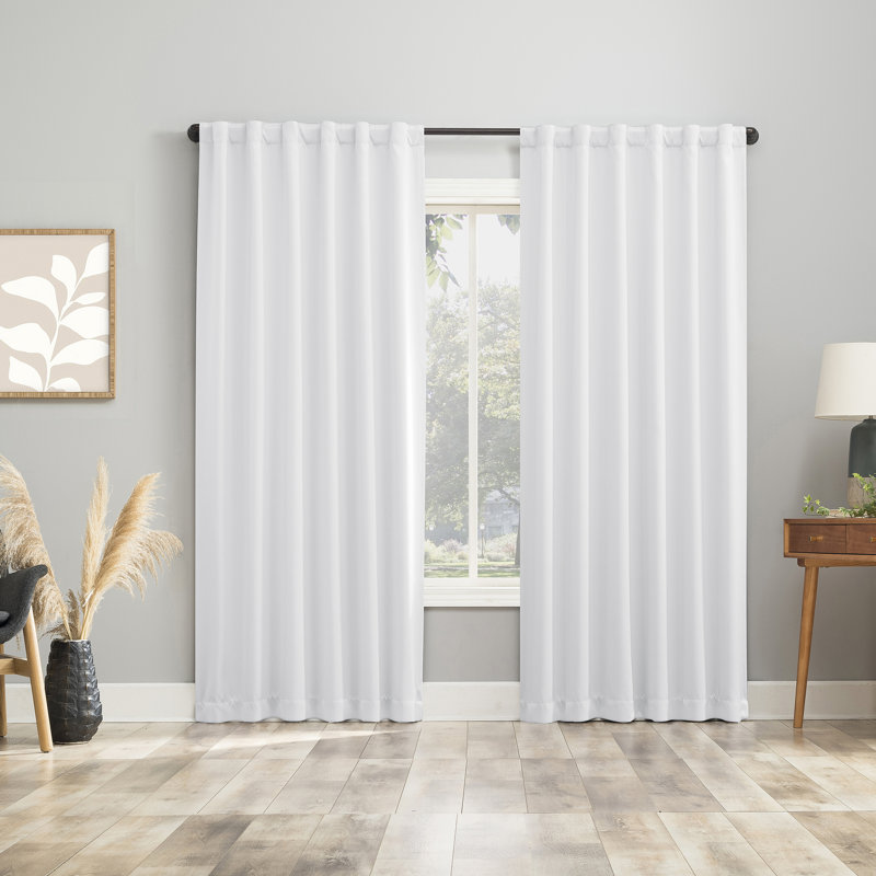 White 84" Polyester Blackout Back Tab Curtain Panel Pair