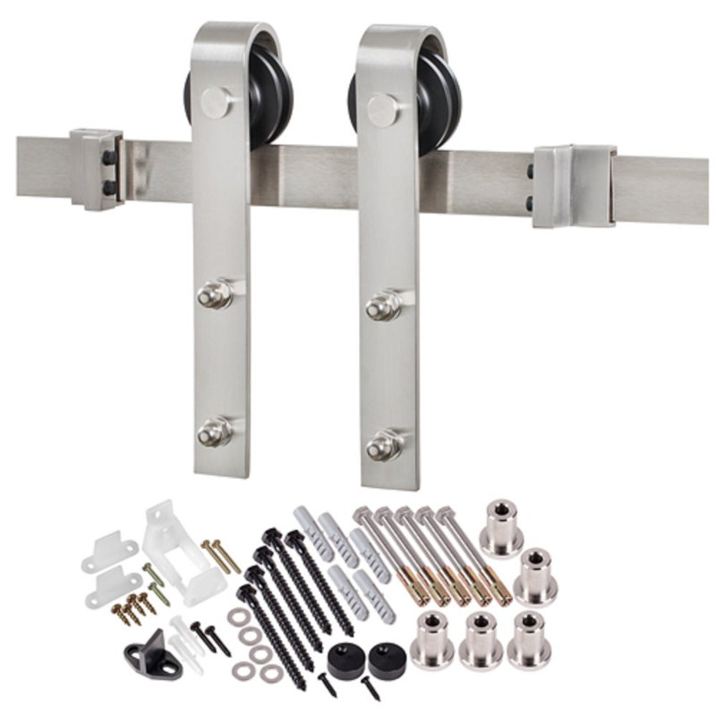 84" X 84" 4-Lite Frosted Primed HDF Barn Door Kit, Silver