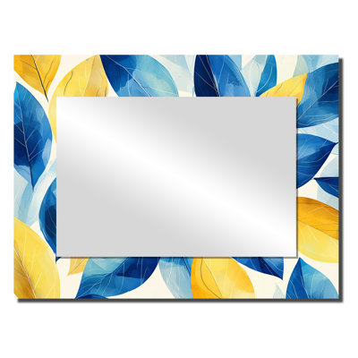 Blue Yellow Digital Leaves I - Floral Mirror Wall Decor - Printed On Metal