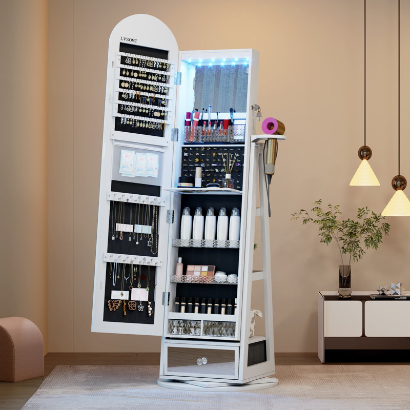 Freestanding Jewelry Armoire, White