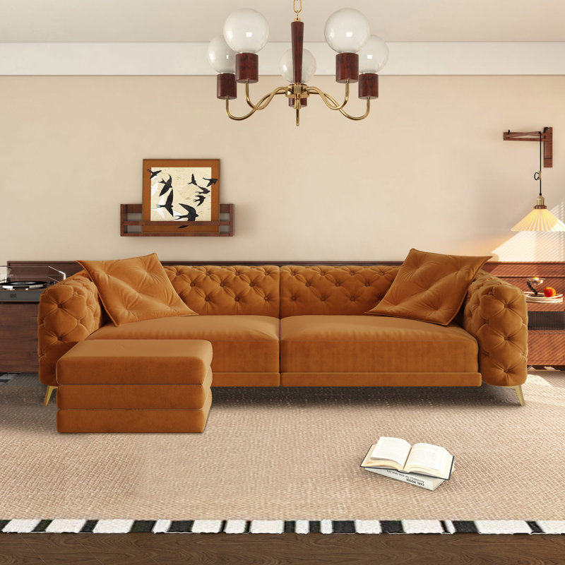 Yates 97.7" 3-In-1 Convertible Sleeper Sofa, Orange