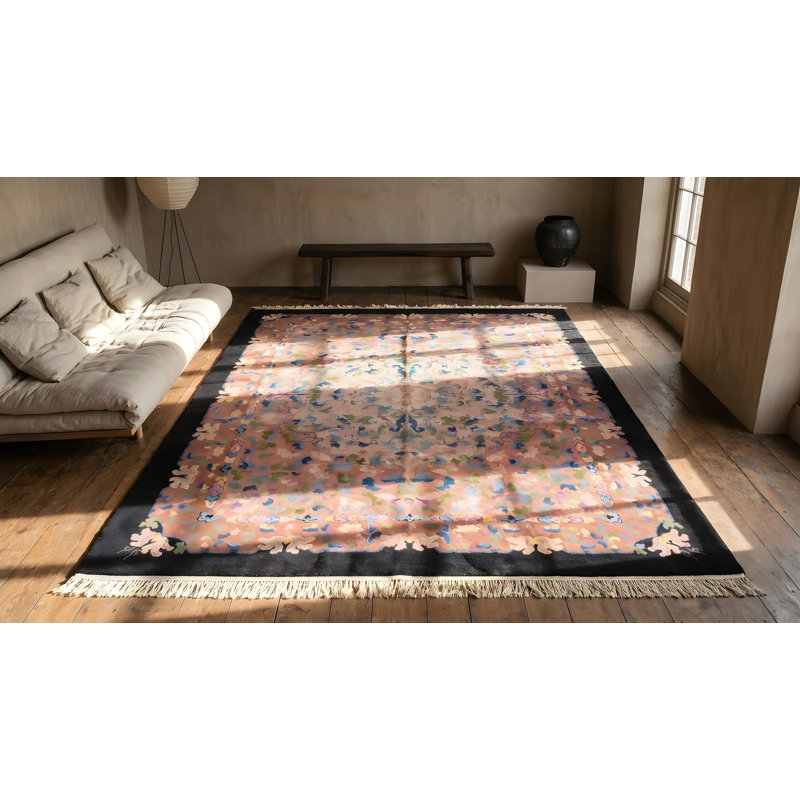 Chinese - Art Deco Knotted Rectangle 1930s Wool Coral Room Size Antique Rug