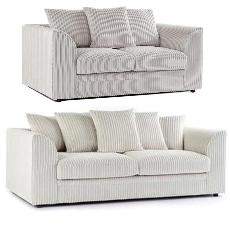 Duvert Two Piece Chenille Sofa Set – Fixed Back Cushions, Non-Slip Seating, Cream