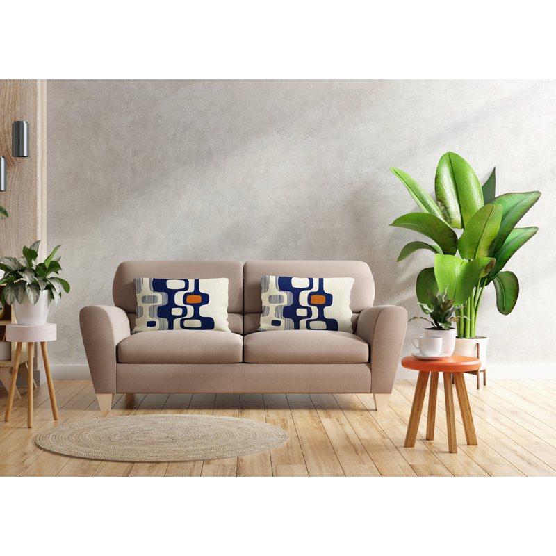 Housse et insert de coussin rectangulaire en polyester pour l'intérieur et l'extérieur, Orange / bleu marine