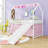 Metal House Twin Loft Bed With Slide, Curtain Set, Guardrails And Ladder-1516796770