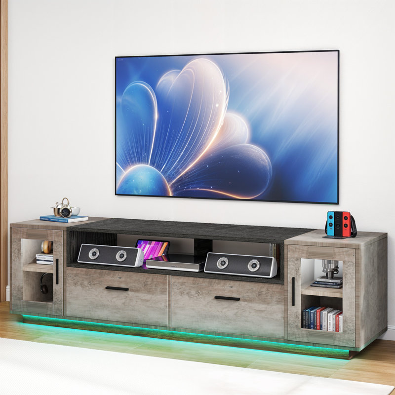 63" Sleek Modern Media Console with power Outlet, Ash Gray