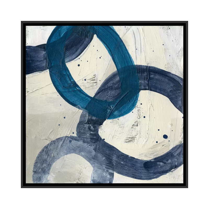 Reproduction d’art « Blue System II » par June Erica vess, Pas de tapis, H 18 po x l 18 po x 1,5 po, Toile avec cadre noir