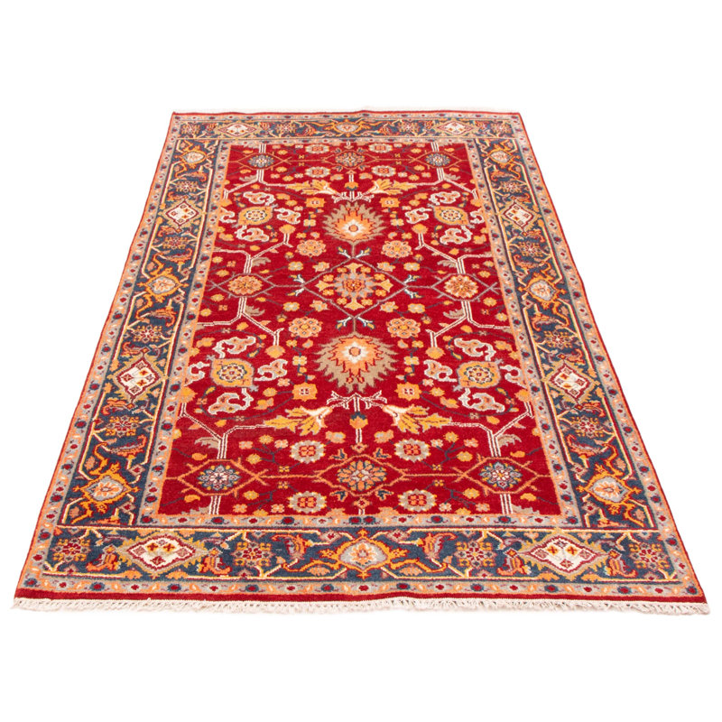 Tapis unique en laine noué à la main nouvel âge 5 pi 9 po x 9 pi 3 po Tenore - rouge / bleu / jaune