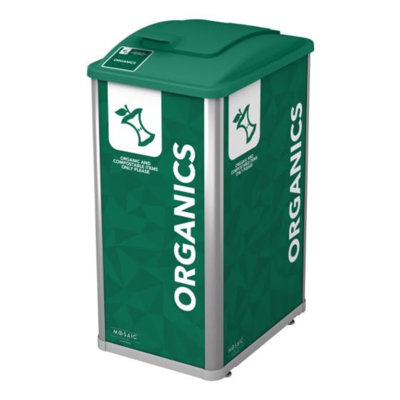Système modulaire de poubelle de recyclage et de déchets organiques 32 gallons Sturdy Essentials Prism pour espaces publics, commerciaux, entreprises (vert, biologique)