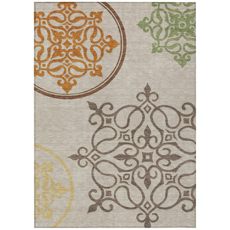 Tapis intérieur lavable 10 pi x 14 pi cuivre et vert taupe