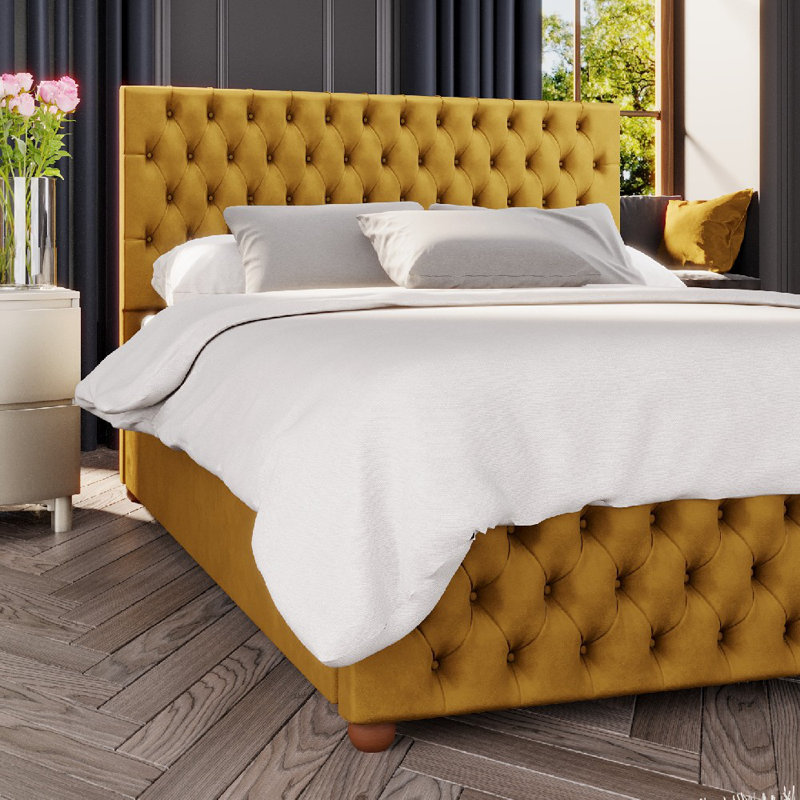 Upholstered Ottoman Bed, Double (4'6), Ochre