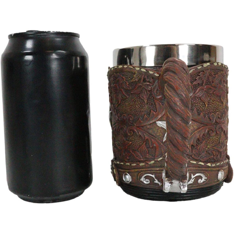 Botte de cowboy Ebros Western rustique avec une tasse de café Lone Star et Spur en faux cuir à motif de volutes, motif de dentelle, Wild West Old Fashioned Cowboys