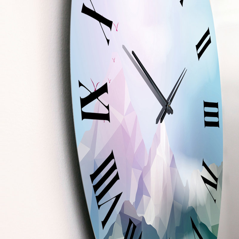 Géométrique paysage de montagne en bleu rose et vert - horloge murale traditionnelle, Petit