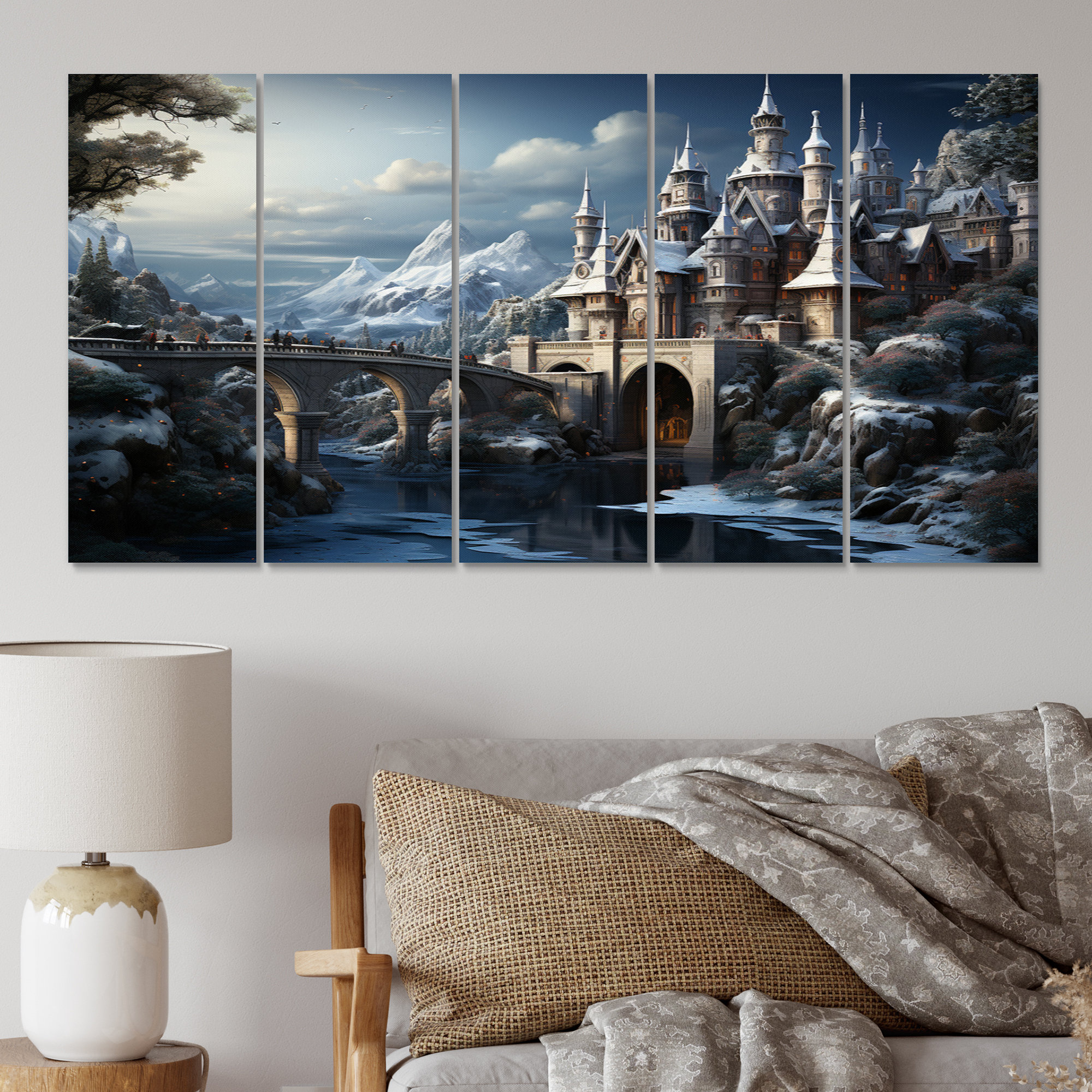 DesignArt Winter Castle - Architecture Metal Wall Decor Set | Wayfair