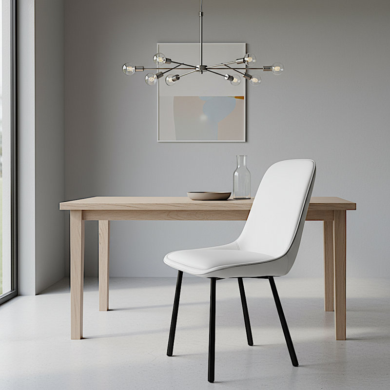 Chaise de salle à manger moderne en similicuir H 19,5 po avec pieds en acier au carbone épaissi - blanc (ensemble de 2)