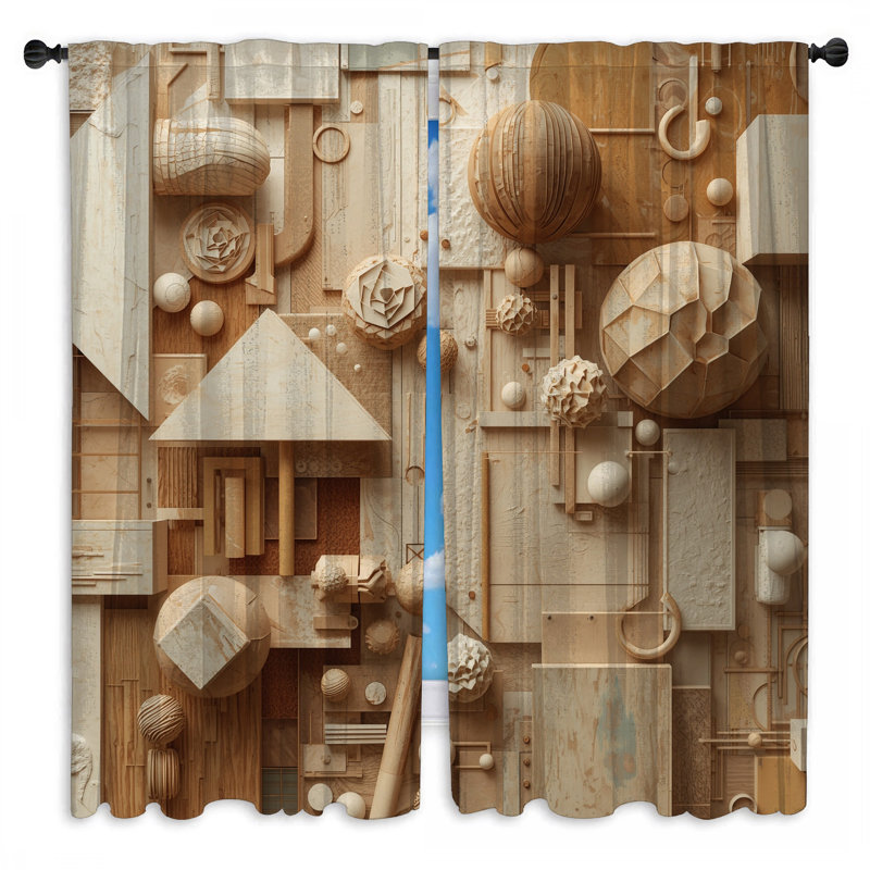 Rideaux de fenêtre géométriques beiges et obscurcissant - 2 panneaux, 40in x 61in - 2 panels, Room Darkening