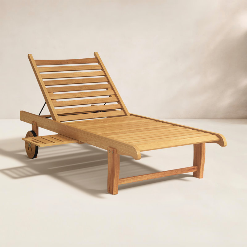 Brighton Reclining Teak Chaise Lounge with Table, Grey